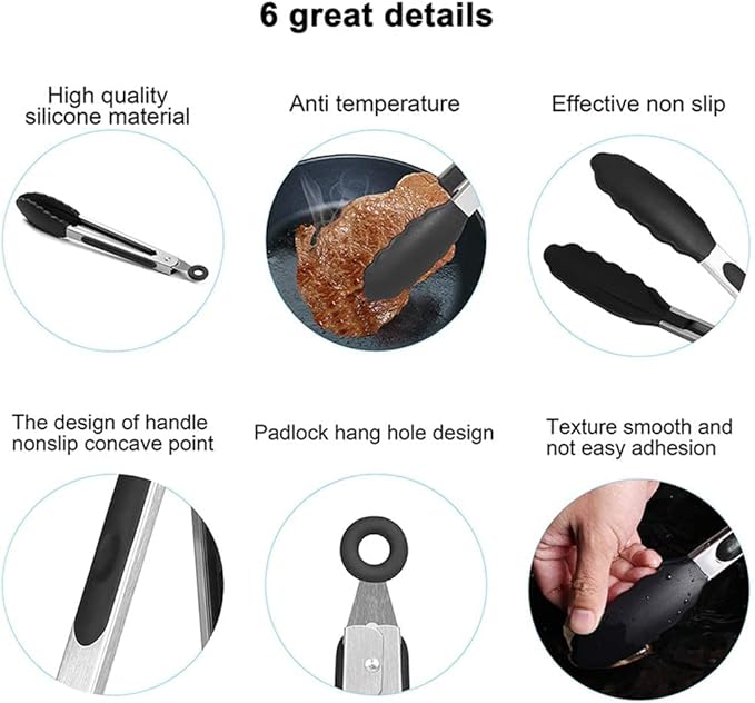 17" Kitchen Tongs with Silicone Tips, High Heat Resistant Grill Tongs in Stainless Steel - Image 3