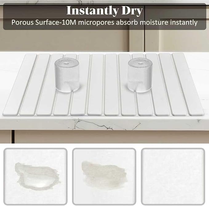 Large Stone Dish Drying Mats for Kitchen Counter, 28"(L)×16"(W), Fast Drying Collapsible Dish Drying Mat, Eco-Friendly Absorbent Diatomaceous Earth Mats for Dishes Cups, Match Any Countertop - Image 4