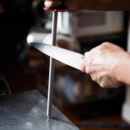 Knives Sharpener Knives Sharpening Honing Rod ALLWIN HOUSEWARE Knives Carbon Honing Steel for Chef Knives Daily Edge Maintenance Non‑Slip Handle with Anti‑Slip Metal Tip for Kitchen Cooking Gift, Red - Image 3