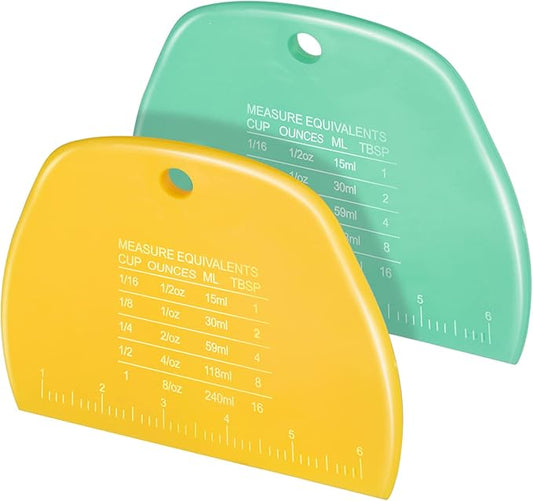 Teenitor 2 Pieces Dough Cutter, Bench Scraper Plastic, Sourdough Scraper, Dough Scraper with Measuring Scale, Multipurpose Food Scrapers for Dough, Cake, Bread, Icing Yellow and Green by PERFECTYOURBEAUTY