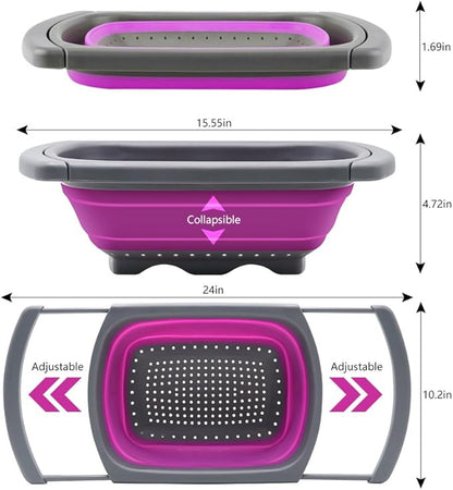 Qimh Collapsible Colander, Kitchen Colander Set Over Sink Strainer Veggies/Fruit Colanders Strainers with Extendable Handles, Dishwasher Safe Folding Strainer for Kitchen, 6-Quart, BPA Free - Image 2