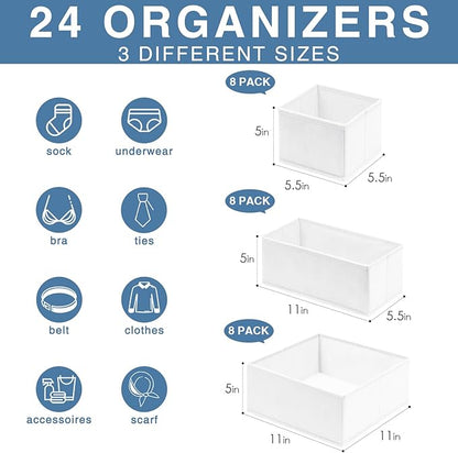 Criusia Drawer Organizer Clothes, 24 Pack Dresser Organizer Bins for Nursery Bedroom, Closet Organization and Storage Dividers for Clothing, Baby Clothes, Underwears, Socks (White) - Image 2