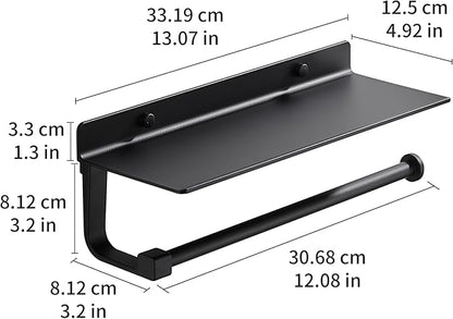Hand Towel Holder for Bathroom -Paper Towel Holder Wall Mount - for Bathroom Black Paper Towel Holder with Shelf -Kitchen Towel Holder Black