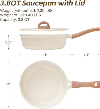 Ceramic Nonstick Frying Pan with Lid, 4.0 QT Sauté Pan Large Capacity Skillet, Non Stick Deep Frying Pan Induction Compatible White Granite Coating PFOA/PFAS Free Non-toxic Healthy Kitchen Cookware - Image 7
