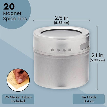 Juvale 20-Pack Magnetic Spice Jars - Space-Saving & Magnetic Spice Rack for Refrigerator - Preprinted Labels & Seasoning Containers - Pack of 20, 3.4 fl oz - Image 4