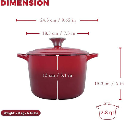 Flavehc Dutch Oven Pot with Lid 2.8 qt Cast Iron Dutch Oven for Bread Baking Red Enameled Cast Iron Rice Pot with Handels - Image 4
