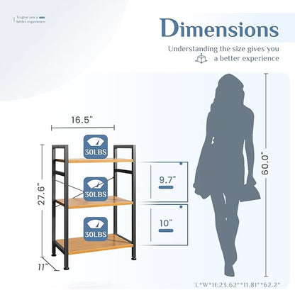 DUMOS 3 Tiers Bookshelf, Classical Book Shelf, Tall Display Shelves in Living Room/Home/Office, Storage Organizer for CDs/Books/Movies, Wood - Image 3