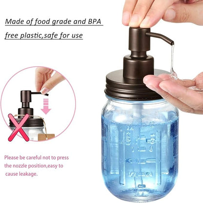 Amolliar Mason Jar Liquid Soap Dispenser Pump Lid, Stainless Steel Pump for 16oz Regular Mouth Jar, Rustic Farmhouse Decor, Kitchen Hand Soap, Dish Soap, Lotion Soap, Bronze 4 Pack, Extra 2 Long Tubes