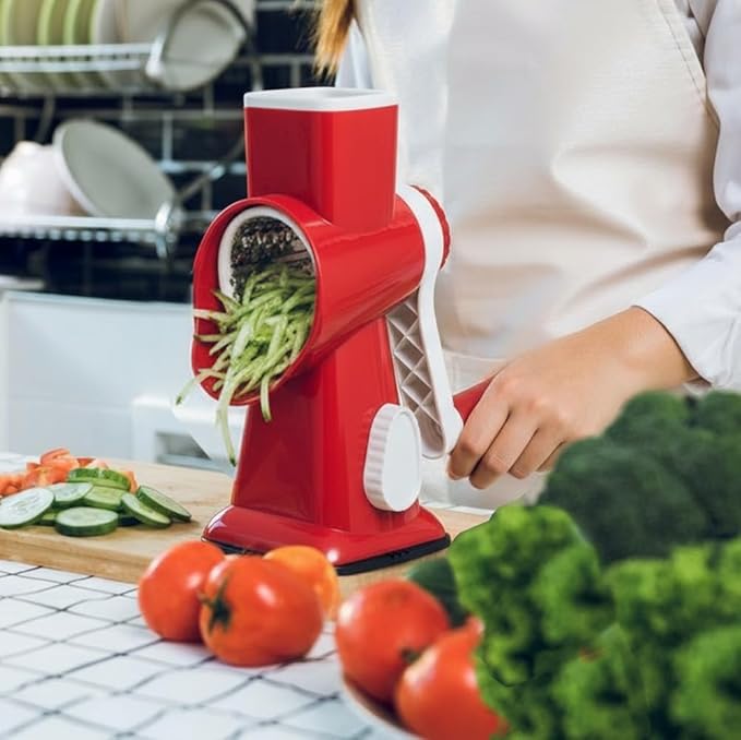 Cheese Grater with Handle, Multifunctional Manual Rotary Cheese Grater - Cheese Shredder Easily Chop Carrots, Potatoes, Vegetables and Fruits and Easy to Clean(red) - Image 7