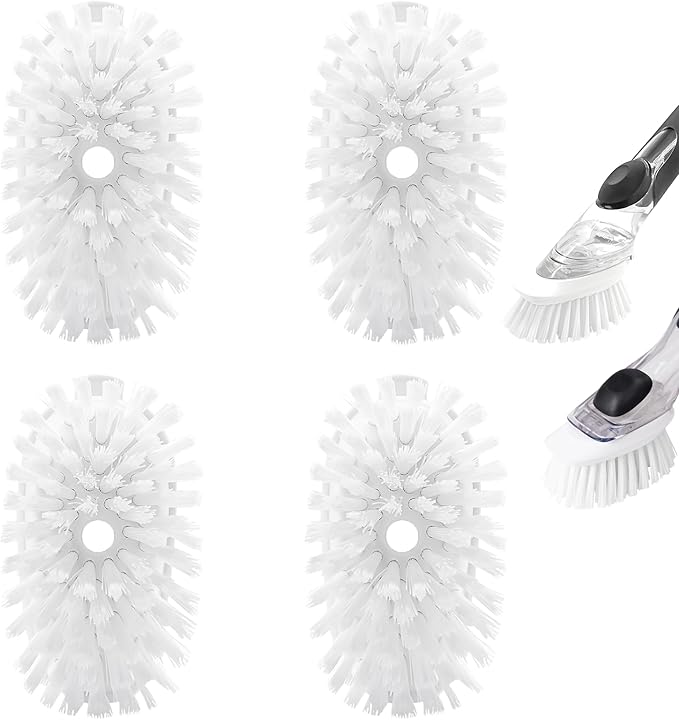 Brush Refills for OXO Dish Brush - 4 Pack Dish Brush Cleaning Soap Dispensing Head Replacement for Scrubber (White) by Shadowgallery