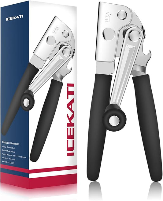 Can Opener Manual, ICEKATI Commercial Heavy Duty Can Opener for Large Cans, Folding Hand Crank with Comfortable Long Handles, Sharp Blade Smooth Edge by ICEKATI