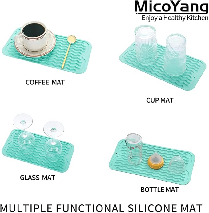 MicoYang Silicone Dish Drying Mat for Multiple Usage,Easy clean,Eco-friendly,Heat-resistant Silicone Mat for Kitchen Counter or Sink,Refrigerator or Drawer Liner Mint S 12 inches x 6 inches - Image 4