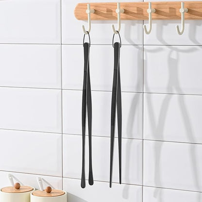 DEHOV 12 Inch Stainless Steel Black Cooking Tongs Set of 2, Metal Chef Food Tweezers For Cooking, Long Metal BBQ Tongs For Pasta, Black Pickle Grabber