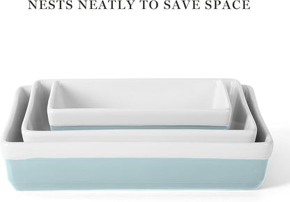 MARTHA STEWART 3-Piece Oven to Table Stoneware Bakeware Set – Baking Dish & Casserole Set – Dusty Blue – Durable Oven-Safe Bakeware for Baking and Serving - Image 5