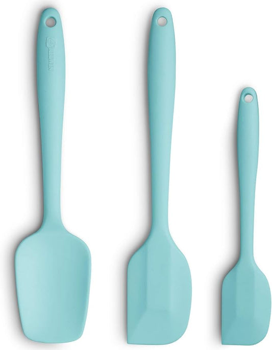 Silicone Spatula 3‑Piece Set Heat Resistant 600°F Non‑Stick Rubber Spatulas with Stainless Steel Core ALLWIN HOUSEWARE Large Spatula, Spoonula & Mini Spatula for Cooking & Baking, Aqua Sky