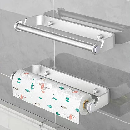 Aheucndg Paper Towel Holder for Kitchen, Wall Mount Paper Towel Holder, for Kitchen or Bathroom Self-Adhesive or Drill Mounting Paper Roll Holder Under Cabinet (Silvery 2Pack)