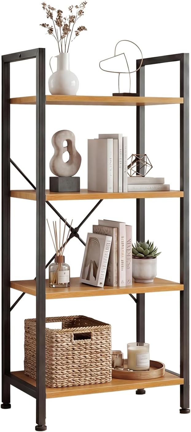 DUMOS 4 Tiers Bookshelf, Classical Book Shelf, Tall Display Shelves in Living Room/Home/Office, Storage Organizer for CDs/Books/Movies, Wood by DumosLifestyle