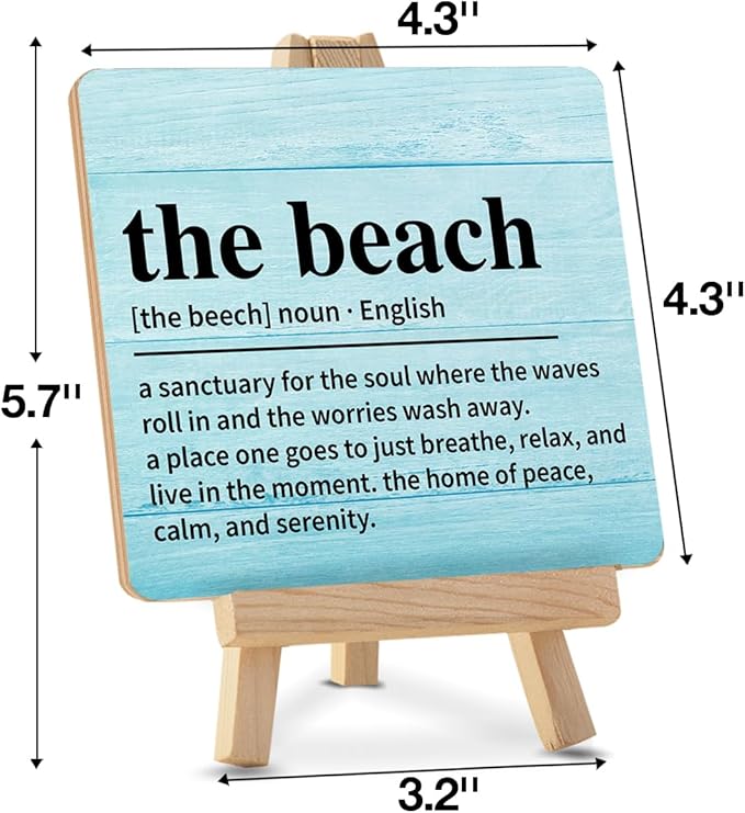 Beach House Decor, Summer Decorations for Home, Rustic the Beach Definition Wood Sign with Easel Home Bathroom Desk Shelf Tabletop Table Decor - Image 2