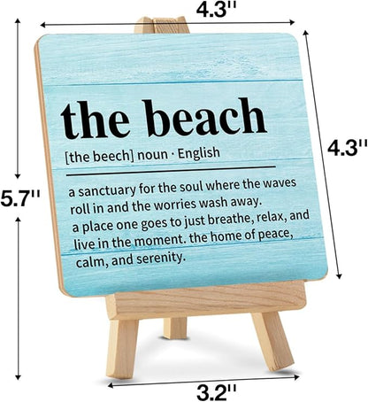 Beach House Decor, Summer Decorations for Home, Rustic the Beach Definition Wood Sign with Easel Home Bathroom Desk Shelf Tabletop Table Decor - Image 2