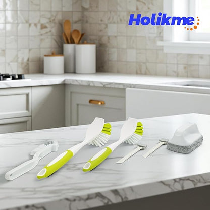 Holikme Cleaning Brush Set, Scouring Pad for Cleaning, Groove Gap Brushes for Pot, Pan, Kitchen Sink, Wire Brushes (Amarillo) - Image 7