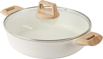 CAROTE Nonstick Stock Pot with Lid Soup Pot, 4 Quart with Lid, Casserole Super Easy to Clean Non Stick Cooking Pot Cookware PFOA Free, White Granite by CAROTE