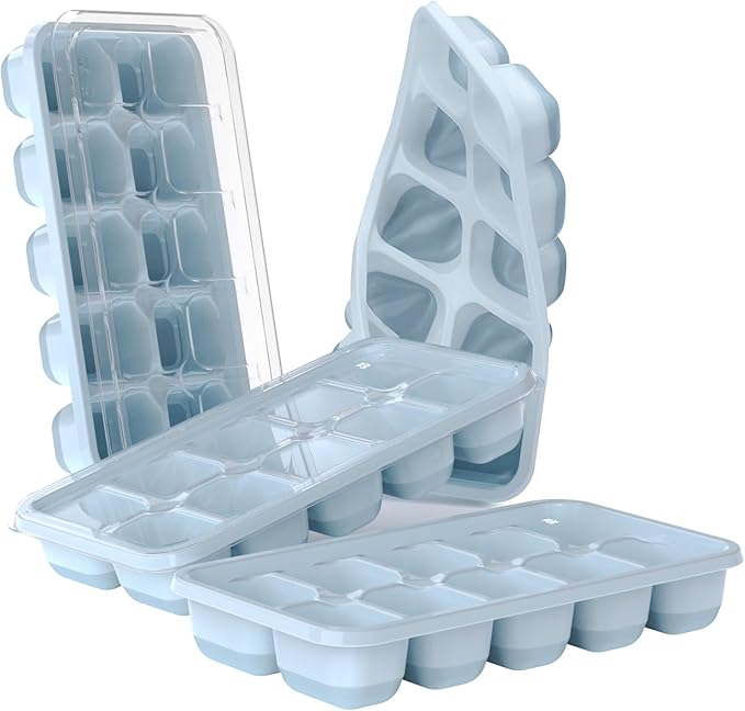 DOQAUS Ice Cube Tray with Lids - 4 Pack Stackable Silicone Ice Trays for Freezer, BPA & LFGB Safe, Easy Release for Kitchen, RV, Cocktail, Coffee, Soup & Food by DOQAUS