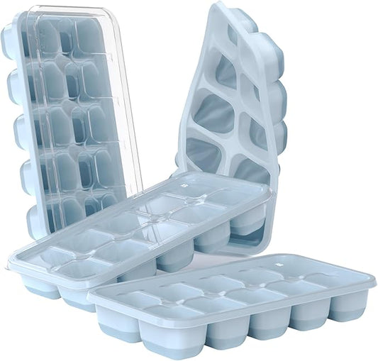 DOQAUS Ice Cube Tray with Lids - 4 Pack Stackable Silicone Ice Trays for Freezer, BPA & LFGB Safe, Easy Release for Kitchen, RV, Cocktail, Coffee, Soup & Food by DOQAUS