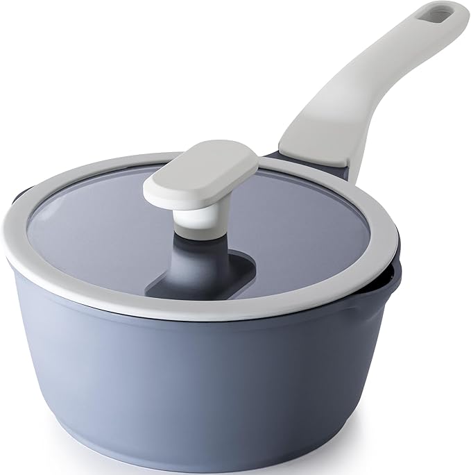 PRICUSIS Nonstick Saucepan with Lid, 2 Quart Ceramic Sauce Pan, Non Toxic Sauce Pot with Pour Spouts for Multipurpose Use, PTFE, PFOA & PFAS Free, Induction Compatible. by PRICUSIS