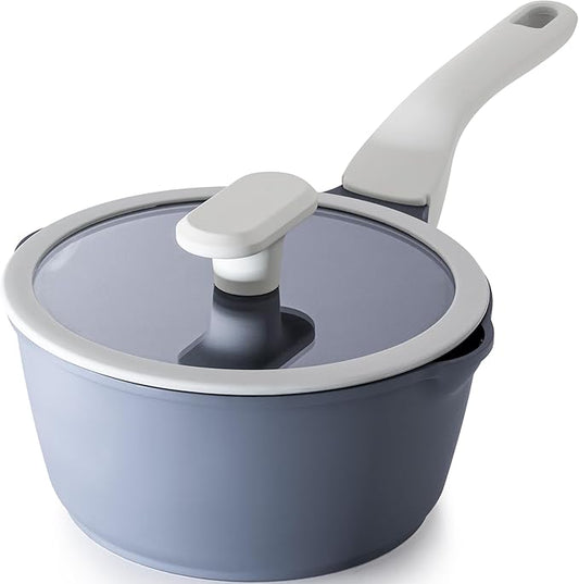 PRICUSIS Nonstick Saucepan with Lid, 2 Quart Ceramic Sauce Pan, Non Toxic Sauce Pot with Pour Spouts for Multipurpose Use, PTFE, PFOA & PFAS Free, Induction Compatible. by PRICUSIS