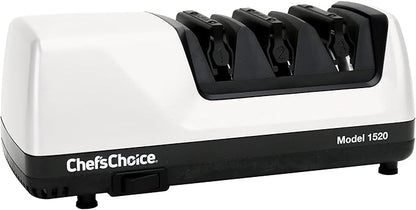 Chef’s Choice Professional Electric Knife Sharpeners for 15- and 20-Degree Straight-Edge and Serrated Knives with Diamond Abrasives & Precision Angle Control, 3-Stage, White by ChefsChoice