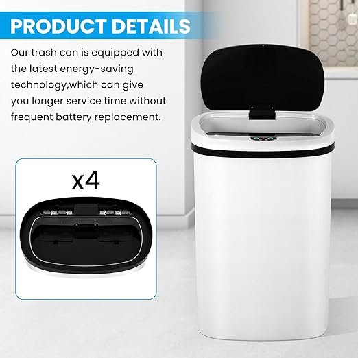 13 Gallon Trash Can,50Liter Plastic High-Capacity Automatic Kitchen Trash Can with Lid,Motion Sensor Touch Free Garbage Cans for Bathroom, Bedroom, and Kitchen (2, White) - Image 7