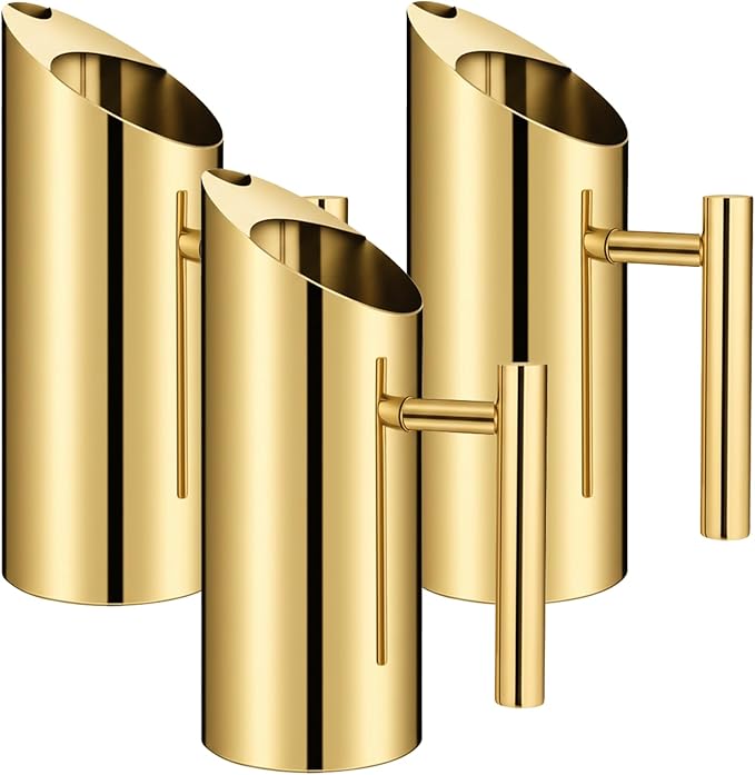 Funnymoom 3 Pack 35 Oz/1.0 L Stainless Steel Water Pitcher Modern Metal Pitcher with Ice Guard Gold Carafe Drink with Handle or Iced Hot Drink Tea Juice Coffee Beer by Funnymoom