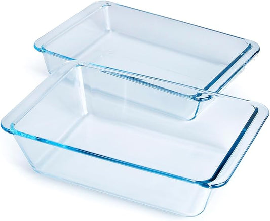 Set of 2 pcs Tempered Glass Baking Dish Set, Deep and Classic Borosilicate Glass Baking Dish Set (2.3L+1.7L). Oven, Microwave, Refrigerator and Dishwasher Safe.