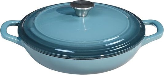 Flavehc Braiser Enameled Cast Iron Braiser 2.25 qt Braiser Pan with Lid Slateblue Shallow Cast Iron Casserole Braiser Pan with Handels