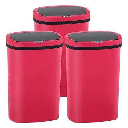 PayLessHere | 13 Gallon Plastic Trash Can | Red | Automatic Touchless Lid with Motion Sensor | Kitchen Garbage Can with Waterproof Design | for Home, Office, Bathroom | Pack of 3 by PayLessHere