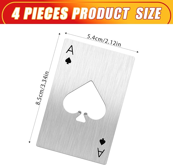 Ace Of Spades Bottle Opener Credit Card Size Pocker Cap Opener Portable Stainless Steel Can Opener (4 Pack Silver) - Image 2