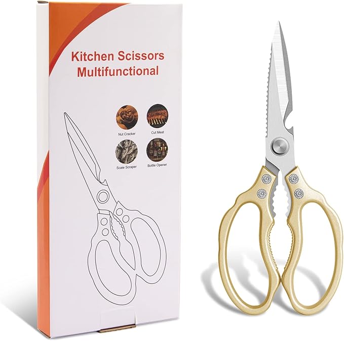 CGBE Kitchen Scissors All Purpose Heavy Duty, Ultra Sharp Stainless Steel Kitchen Shears Dishwasher Safe, Cooking Shears for Chicken, Poultry, Fish, Meat, Herbs & Grapes with Non-Slip Grips - Gold - Image 7