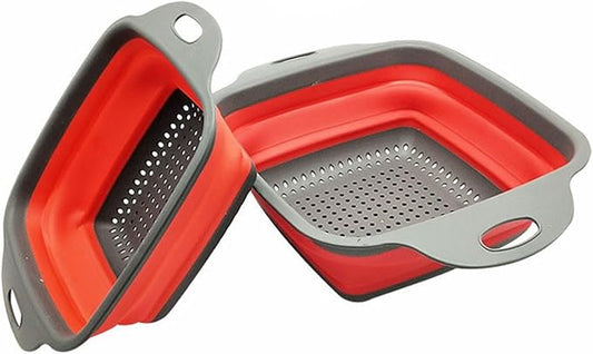2 PCS Collapsible Colander, Collapsible Strainers for Kitchen, 11.5 inch Silicone Strainer and 9.5 inch Silicone Colander for Draining Vegetable fruit, Kitchen Food Strainer, Blue (Red) by DQZSY