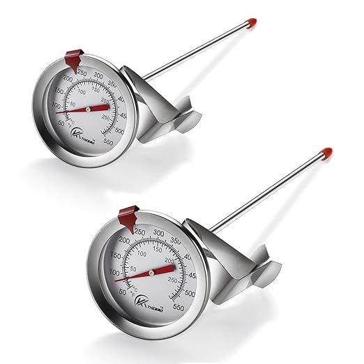 KT THERMO Deep Fry Thermometer with Instant Read,Dial Thermometer（2-Pack）,6" Stainless Steel Stem Meat Cooking Turkey,BBQ,Grill