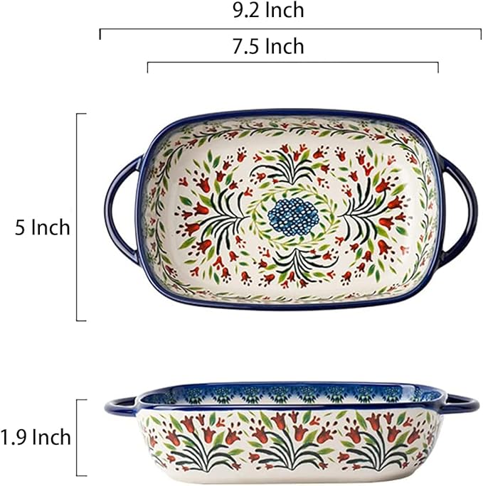 Vintage Style Tulip Flower Pattern Ceramic Bakeware Casserole Dish Baking Pan Lasagna Pans Baking Dish with Handles for Oven/Cooking/Kitchen-1 PCS-22 OZ - Image 2