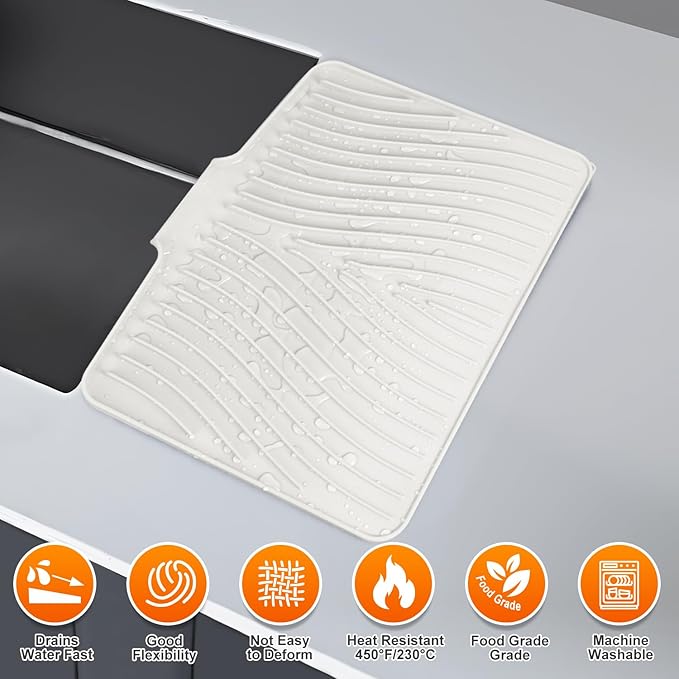 Silicone Dish Drying Mat for Kitchen Counter, Dish Drying Pad, Non-Slip Drain Pad with Built-in Drain, Heat Resistant Stone Drying Mat - Image 4