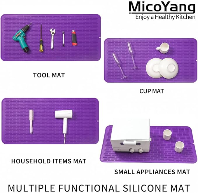 MicoYang Silicone Dish Drying Mat for Multiple Usage,Easy clean,Eco-friendly,Heat-resistant Silicone Mat for Kitchen Counter or Sink,Refrigerator or Drawer Liner Purple 5XL 36inches x 18inches - Image 4