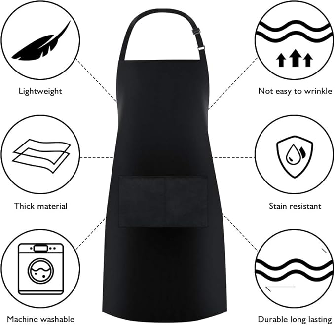 Jubatus 4 Pack Bib Aprons with 2 Pockets Cooking Chef Kitchen Apron for Women Men, Black - Image 6