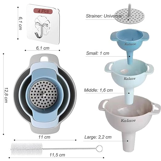 Set of 4 Funnels for Filling Bottles, BPA-Free Food Grade Kitchen Funnels with Detachable Strainer Filter for Kitchen Use Oil, Liquid, Dry Ingredients and Powder - Image 2
