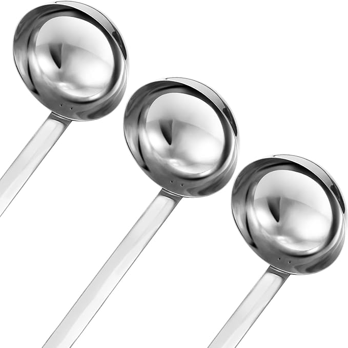 meekoo Stainless Steel Ladle Soup Handle Ladle with Pouring Rim for Kitchen Cooking Soup Sauce - Image 2