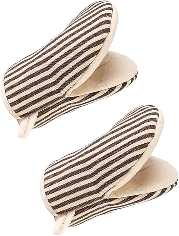 1 Pair Mini Oven Mitts,High Heat Resistant Oven Gloves,Kitchen Short Oven Mit with Hanging Loop for BBQ, Baking, Cooking and Grilling, (Khaki) by CoekMoed