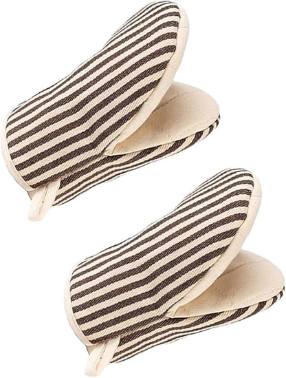 1 Pair Mini Oven Mitts,High Heat Resistant Oven Gloves,Kitchen Short Oven Mit with Hanging Loop for BBQ, Baking, Cooking and Grilling, (Khaki) by CoekMoed
