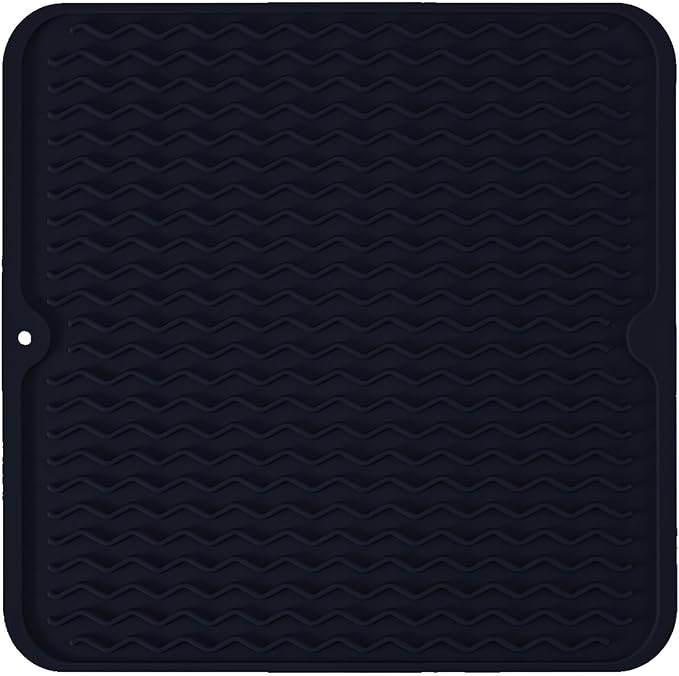 Silicone Dish Drying Mat for Multiple Usage, Easy clean, Eco-friendly, Heat-resistant Dish Drainer Mat for Kitchen Counter,Sink,Refrigerator or Drawer liner (12" x 12", Dark Blue) by MODENGKONGJIAN