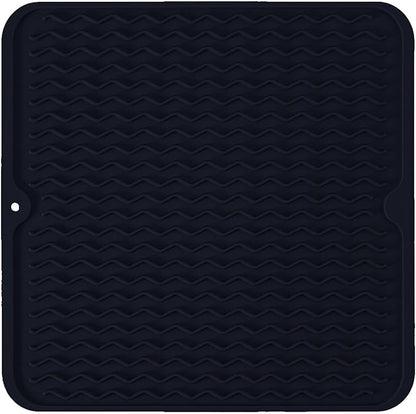 Silicone Dish Drying Mat for Multiple Usage, Easy clean, Eco-friendly, Heat-resistant Dish Drainer Mat for Kitchen Counter,Sink,Refrigerator or Drawer liner (12" x 12", Dark Blue) by MODENGKONGJIAN