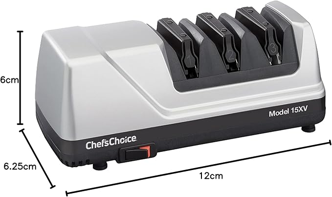 Chef'sChoice 15XV Professional Electric Knife Sharpener with Durable Metal Housing & 100-Percent Diamond Abrasives and Precision Angle Guides for Straight Edge and Serrated Knives, 3-Stage, Metallic - Image 9